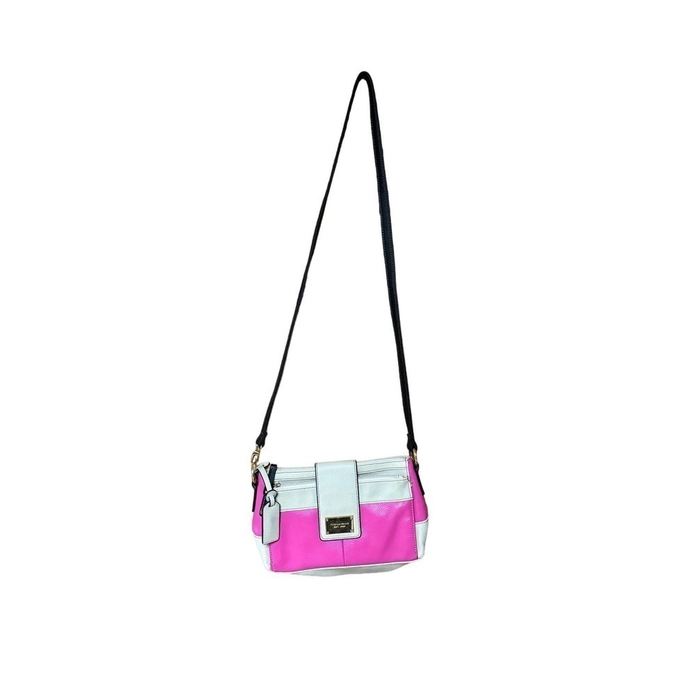 Tignanello pink and beige crossbody leather purse with plenty of storage pockets